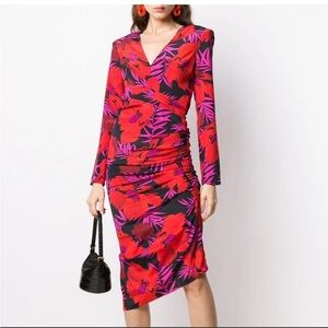 Veronica Beard Alvaro Floral Midi Dress Red Purple Black Floral Silk Sz 4